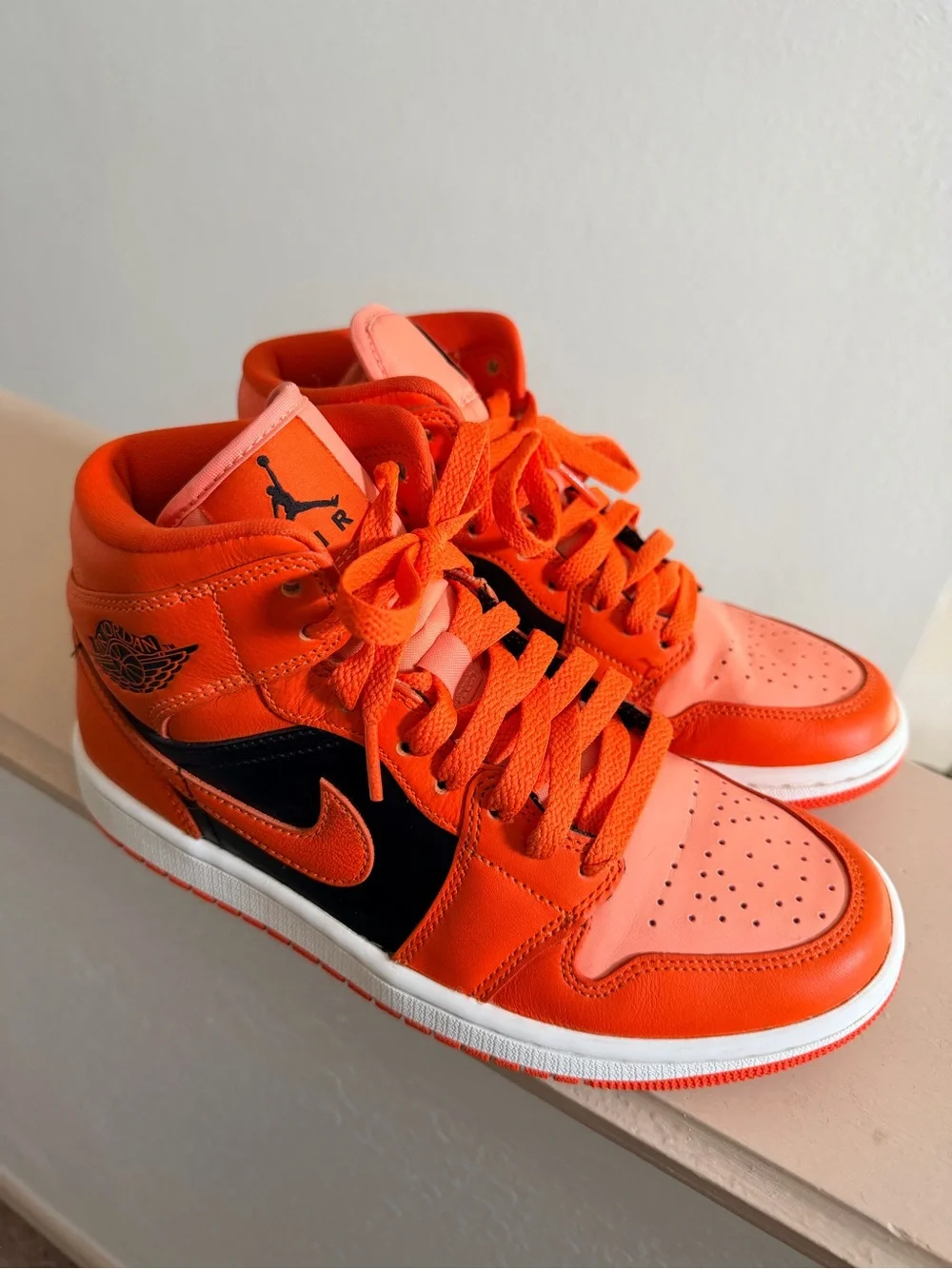 Nike Air Jordan 1 Orange and Black High-Top Sneakers